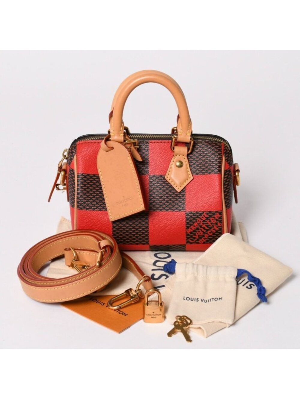 Louis Vuitton Speedy Bandouliere 18 Rouge Damier Pop Brown Red Handbag